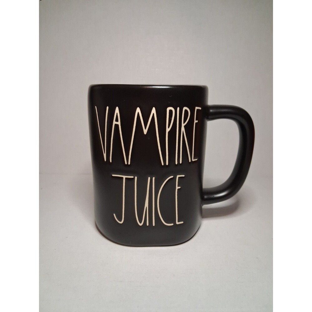 Rae Dunn " vampire juice " Black Ceramic Mug Orange Interior Halloween 16 oz